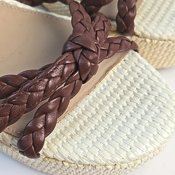 NEW Antonio Melani Lorinna Brown Braided Leather Ankle Strap Platform Sandal - Picture 6 of 16
